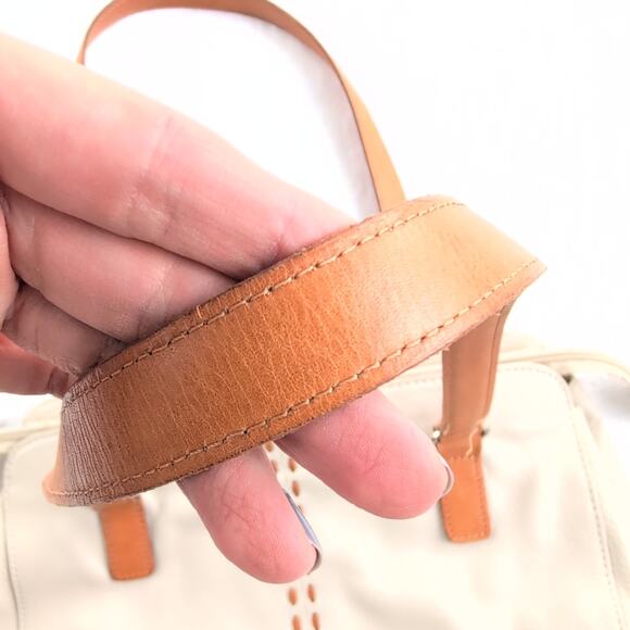 Y2K Early 2000's Fossil Satchel Purse Cream/Chestnut Handles Stitching - Picture 2 of 16